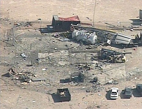 Aftermath of nitrous oxide explosion at Scaled Composites in Mojave CA July 2007