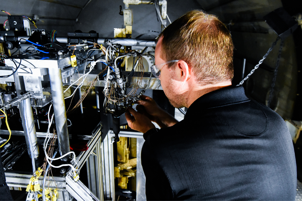 Macaw Thruster on test stand at Edwards AFB